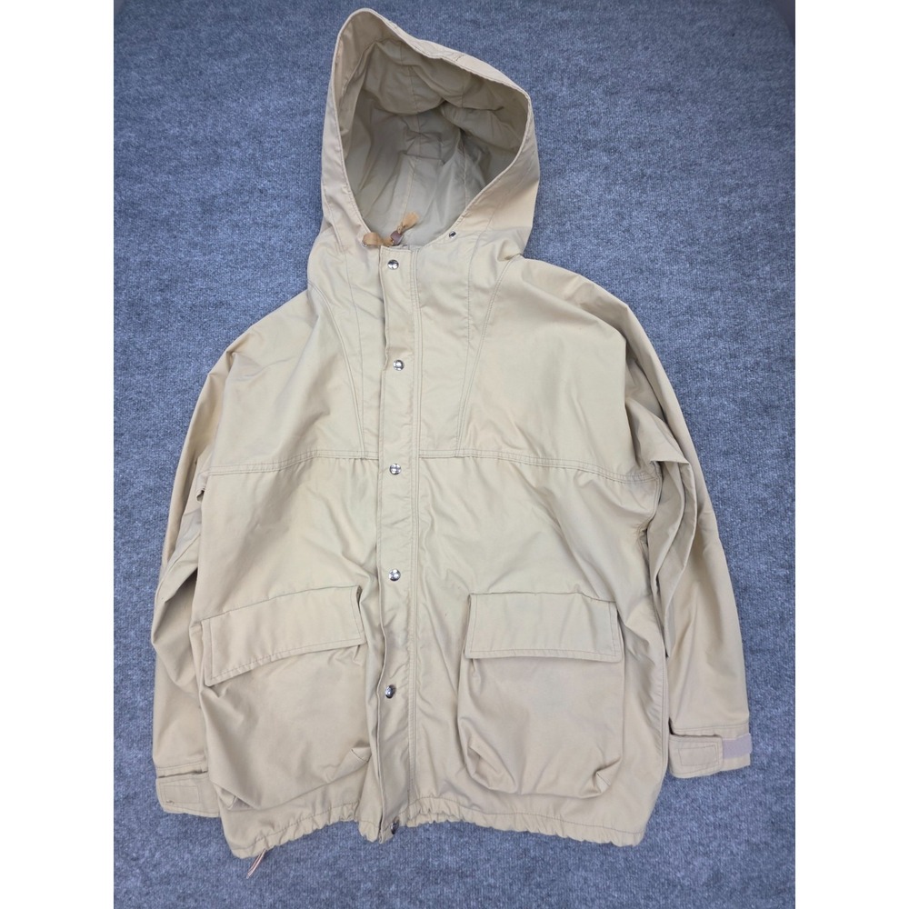 Vintage Woolrich Jacket Mens Large Beige Goretex Hooded Chore Pocket Snap